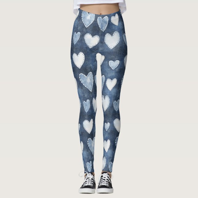 Blåa hjärtan leggings (Framsida)