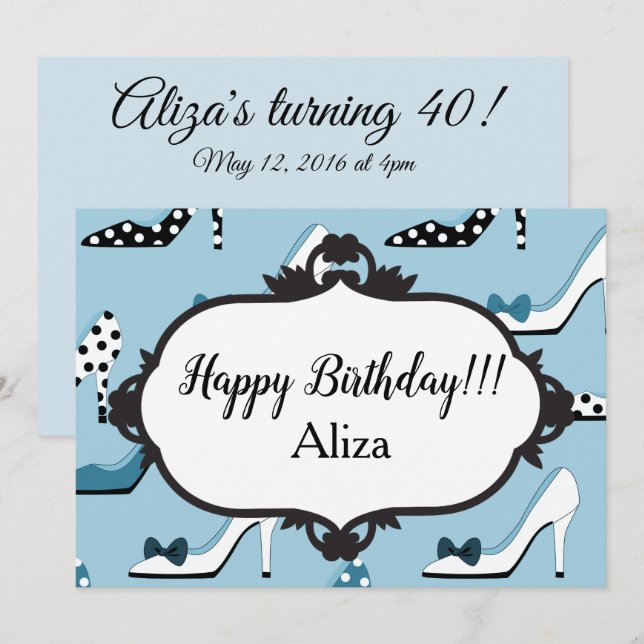 Blåa Högklackar 40:e födelsedagen Party Inbjudningar (Fram/baksida)