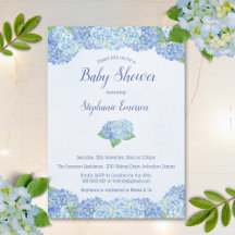 Blåa Hydrangea Blommigt Baby Shower-inbjudningar