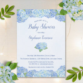 Blåa Hydrangea Blommigt Baby Shower-inbjudningar Inbjudningar