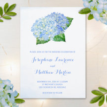 Blåa Hydrangea Watercolor Bröllopsinbjudningar