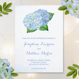 Blåa Hydrangea Watercolor Bröllopsinbjudningar Inbjudningar