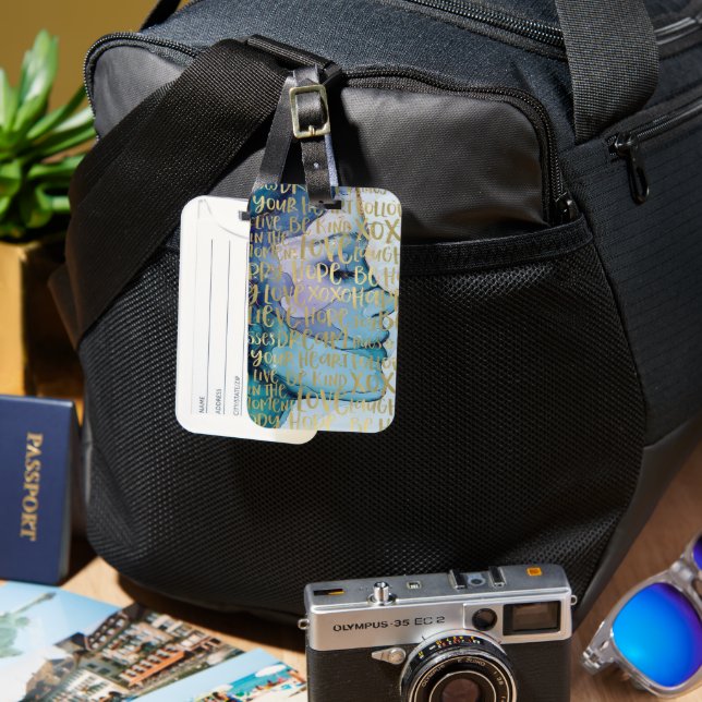 Blåa infunderade citattecken för kvinnlig Ansikte  Bagagebricka (Framsida & Baksida)