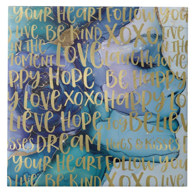 Blåa infunderade citattecken för kvinnlig Ansikte  Kakelplatta (Framsidan)