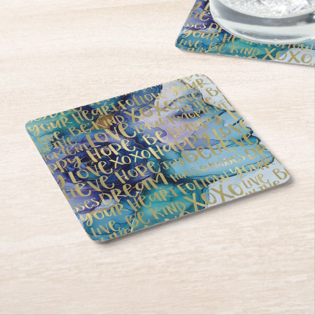 Blåa infunderade citattecken för kvinnlig Ansikte  Underlägg Papper Kvadrat (Vinklad)