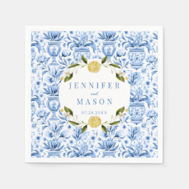 Blåa kakelcitron italienska bröllopspappersservett pappersservett