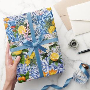 Blåa kakelplattor Medelhavsmönster Presentpapper