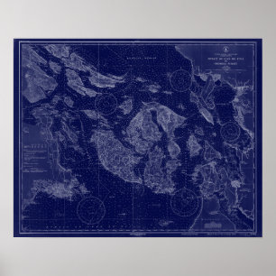 Blåa konst för Nautischdiagram i Karta i Juan Isla Poster