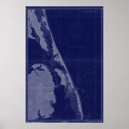 Blåa konst i yttre Banker NC OBX Karta Nautical Ch Poster