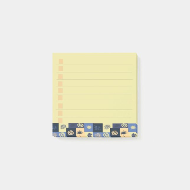 Blåa & krämfärgade abstrakta mönster Post-it-lappa Post-it Block (Framsida)