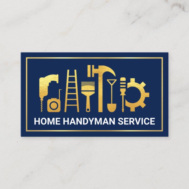 Blåa Lagrar Guld Ram Byggnad Visitkort (Framsida)