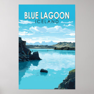 Blåa lagunen Island resa konst vintage Poster