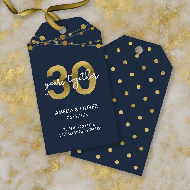 Blåa Ljusslingor 30-års bröllopsjubileum Presentetikett (Skapare uppladdad)