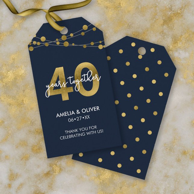 Blåa Ljusslingors 40-års Bröllopsjubileum Presentetikett (Skapare uppladdad)