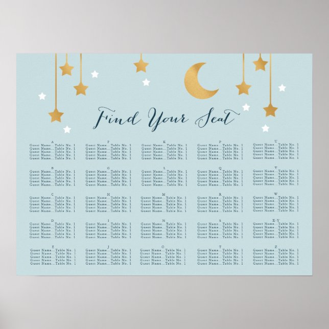 Blåa Måne och stjärnor, sittdiagram Poster (Framsidan)