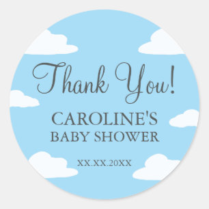 Blåa moln Det är en pojke Baby Shower-inbjudan Runt Klistermärke