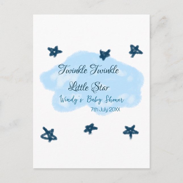 Blåa moln glimmar Glimmar lilla stjärna baby showe Vykort (Framsida)