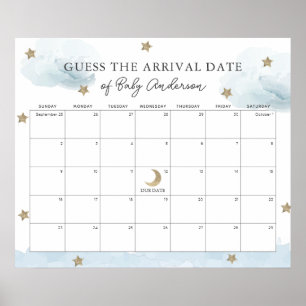 Blåa moln & stjärnor Gissa förfallodatum-kalender Poster