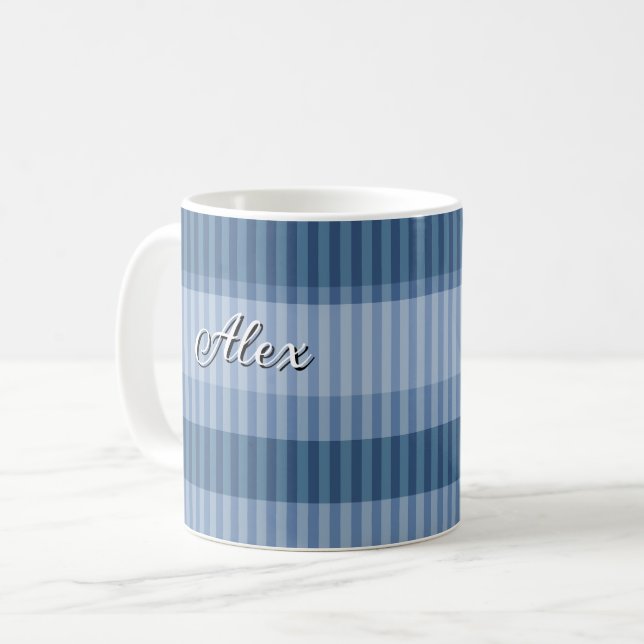 blåa nyanser randigt vertikalt mönster kaffemugg (Framsida vänster)