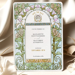Blåa och Blommigtar Art nouveau Spara datum Inbjudningar