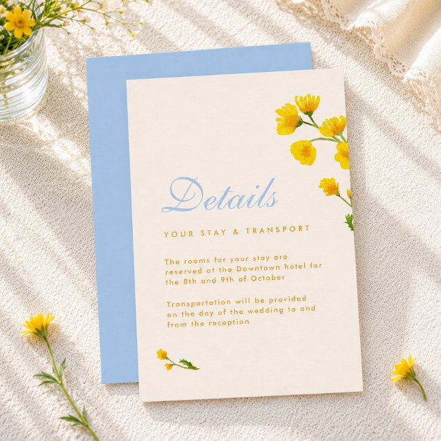 Blåa och gula akvarell vilda blommor detaljer tilläggskort (Skapare uppladdad)