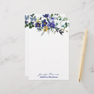 Blåa och gula akvarellblommor personliga brevpapper