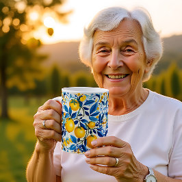 💛💙 Blåa och gula Azulejos med citroner Kaffemugg