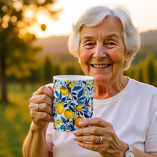  💛💙 Blåa och gula Azulejos med citroner Kaffemugg (💛💙 Blue and yellow Azulejos with lemons Coffee Mug)