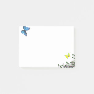 Blåa och gula fjärilar & små blommor post-it block