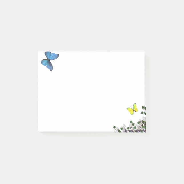 Blåa och gula fjärilar & små blommor post-it block (Framsida)