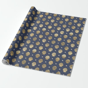 Blåa och Guld Nautiska Snäckan Mönster Presentpapper