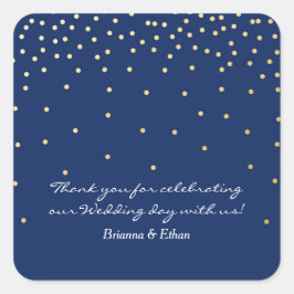 Blåa och gyllene folieprickar moderna bröllopsdeka fyrkantigt klistermärke