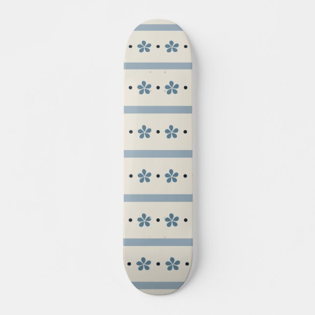 Blåa och krämfärgade ränder och blommor mini skateboard bräda 18,5 cm (Framsida)