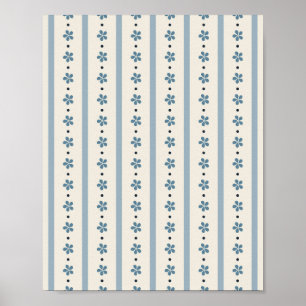 Blåa och krämfärgade ränder och blommor poster