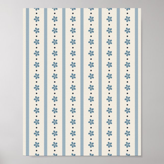 Blåa och krämfärgade ränder och blommor poster (Framsidan)