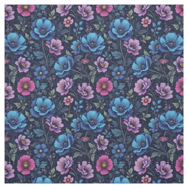 Blåa och mauve blommor tyg (Provkarta)