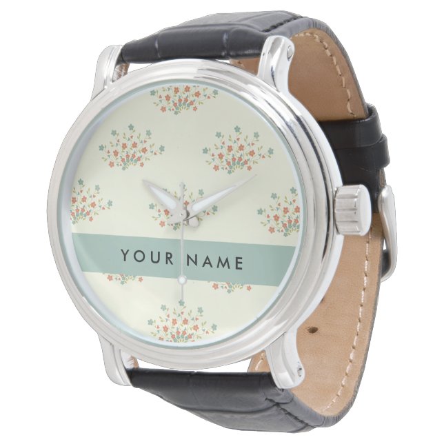 Blåa och röda blommor, Blå, Ditt namn Armbandsur (Vinklad)