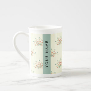 Blåa och röda blommor, Blå, Ditt Namn Benporslin Mugg
