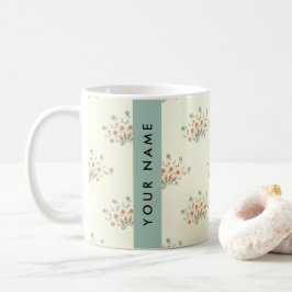 Blåa och röda blommor, Blå, Ditt Namn Kaffemugg