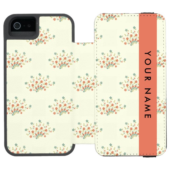 Blåa och röda blommor, röda, Ditt namn Incipio iPhone Wallet Skal (Folio Öppen)