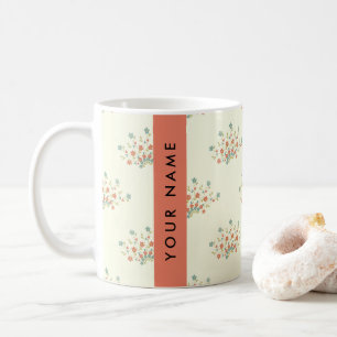 Blåa och röda blommor, röda, Ditt namn Kaffemugg