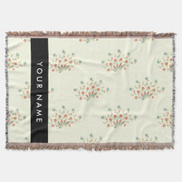 Blåa och röda blommor, svarta, Ditt namn Filt