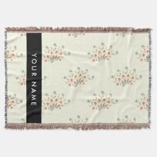 Blåa och röda blommor, svarta, Ditt namn Filt