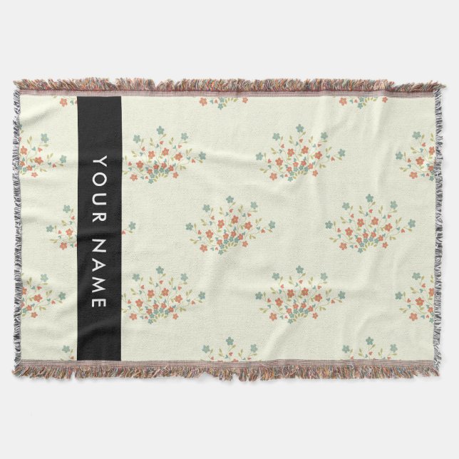 Blåa och röda blommor, svarta, Ditt namn Filt (Framsidan)