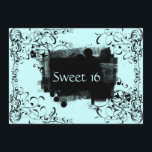 Blåa och svarta inbjudningar till Swirl-Sweet sixt<br><div class="desc">Blå och svarta snurrar sweet sixteen födelsedagsfest inbjudan.</div>