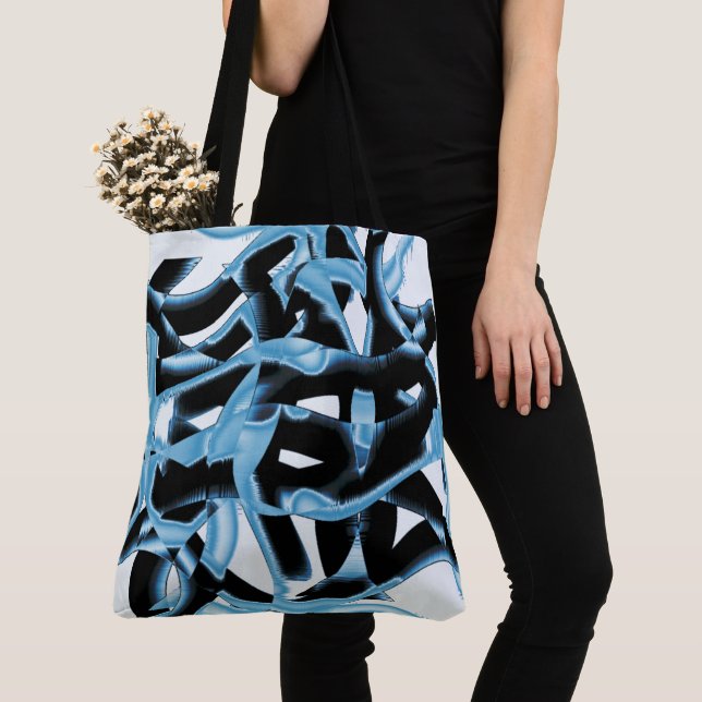 Blåa och svarta rester eller tejper som förstörs tygkasse (Närbild)