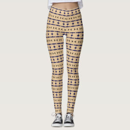 Blåa och svarta stam-mönster i khakifärg leggings