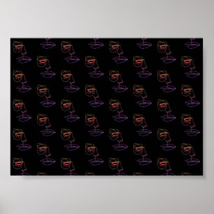 Blåa One Line Ansikte Art Poster på svart 