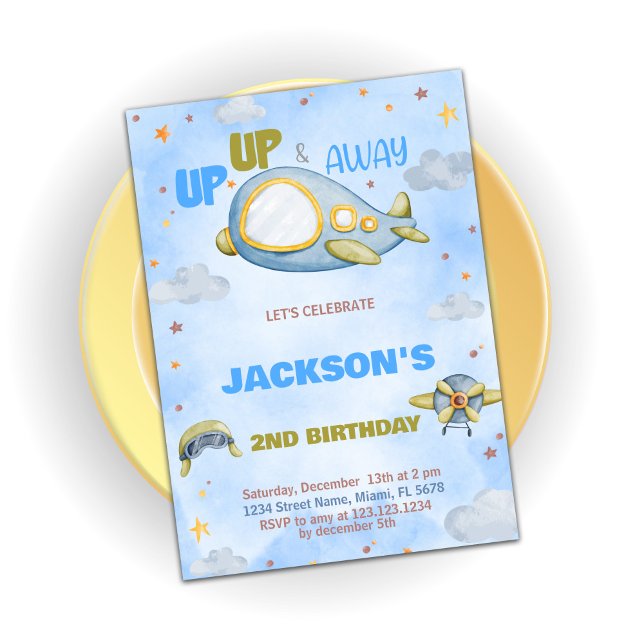 Blåa Orangen för inbjudan till flygplanet (Airplane Birthday Invitations Blue Orange)