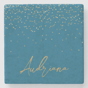 Blåa Personligen Guld Namn Glitter, Gnistror Stenunderlägg